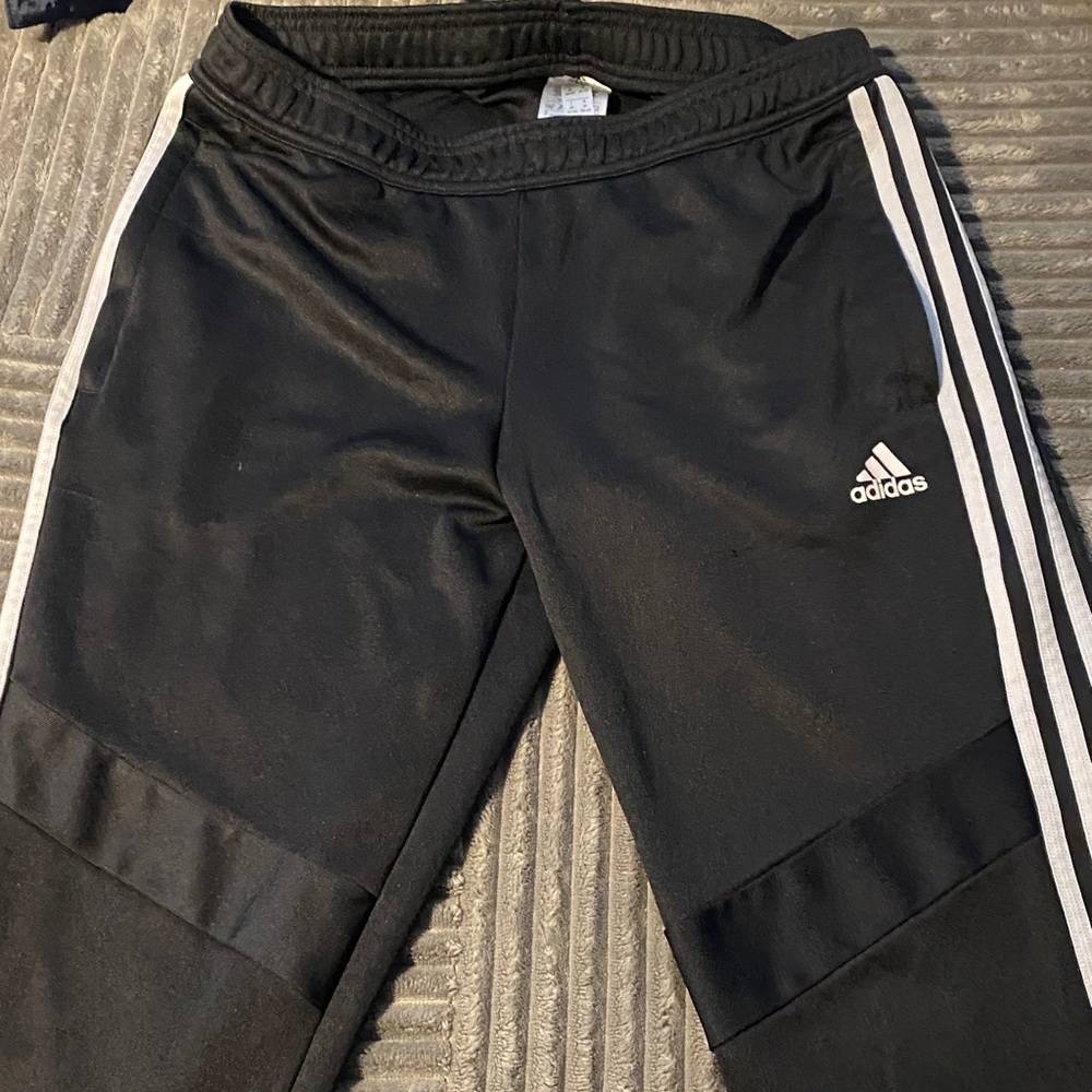 Adidas Men's Black Joggers with White Stripes